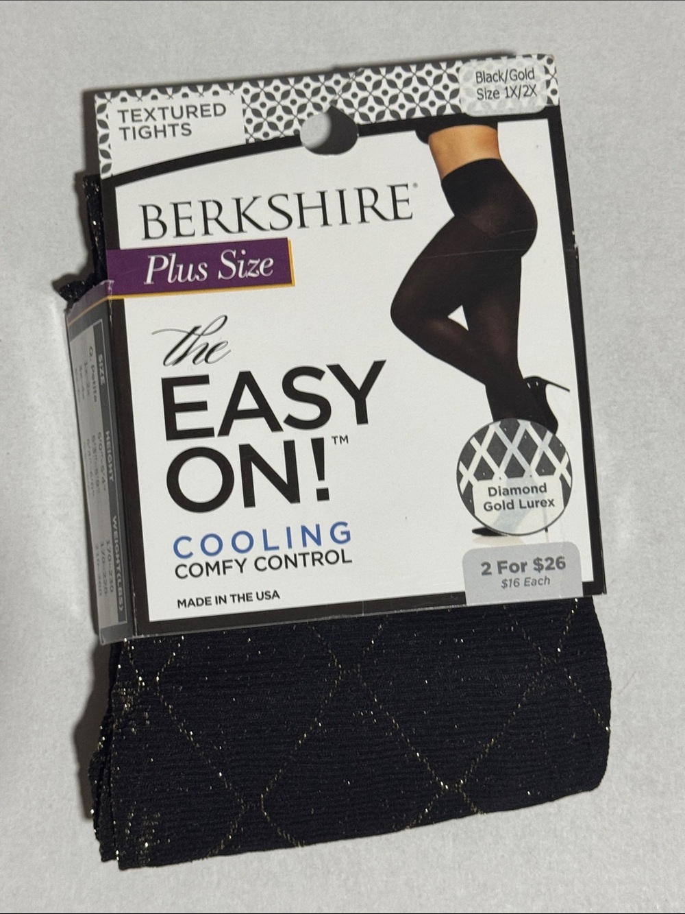 Berkshire Black Plus Size Textured Tights with Gold Diamond Lurex